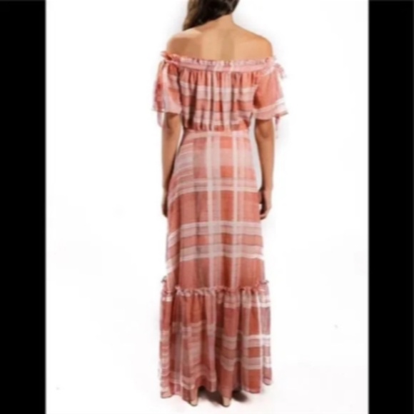 Lenon x Anthropologie Plaid Off Shoulder Tiered Maxi Dress Red/Pink Size M - NWT - Picture 3 of 16
